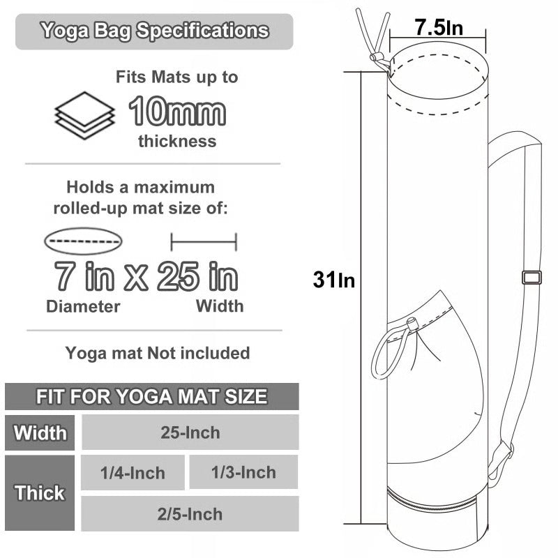Yoga Mat Bag with Water Bottle Pocket & Wet Storage Multi-Functional Carrier for Gym, Pilates & Fitness