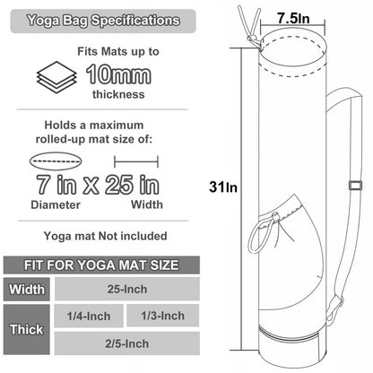 Yoga Mat Bag with Water Bottle Pocket & Wet Storage Multi-Functional Carrier for Gym, Pilates & Fitness