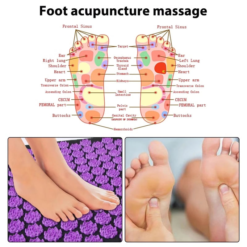 Acupressure Yoga Mat and Pillow Set, Back Spike Cushion Foot Massager Mat, Three Piece Household Fitness and Pilates Mat